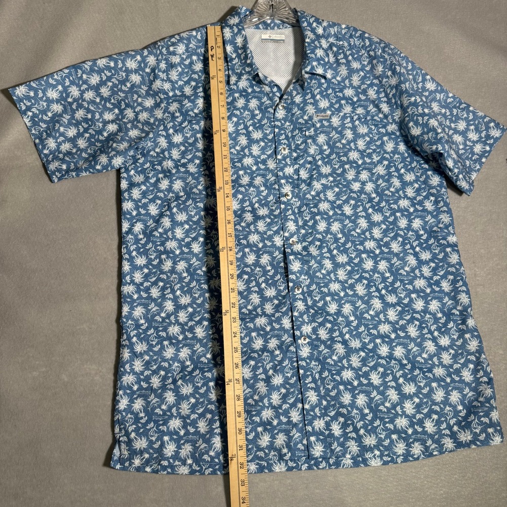 COLUMBIA Mens Short Sleeve Vented PFG Palm Tree Print Blue‎ Large - Picture 7 of 10